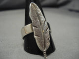 Unique!! Vintage Native American Navajo Hand Carved Feather Sterling Silver Ring Old-Nativo Arts