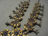 Unique!! Vintage Native American Navajo Sterling Silver Amethyst Amber Squash Blossom Necklace-Nativo Arts