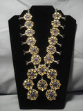 Unique!! Vintage Native American Navajo Sterling Silver Amethyst Amber Squash Blossom Necklace-Nativo Arts