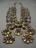 Unique!! Vintage Native American Navajo Sterling Silver Amethyst Amber Squash Blossom Necklace-Nativo Arts