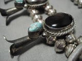 Unique! Vintage Native American Navajo Turquoise Sterling Silver Shell Squash Blossom Necklace-Nativo Arts