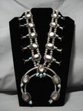 Unique! Vintage Native American Navajo Turquoise Sterling Silver Shell Squash Blossom Necklace-Nativo Arts
