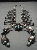 Unique! Vintage Native American Navajo Turquoise Sterling Silver Shell Squash Blossom Necklace-Nativo Arts