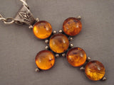 Unique!! Vintage Navajo 'Big Ambers' Ancient Tree Sap Native American Jewelry Silver Cross Necklace Old-Nativo Arts