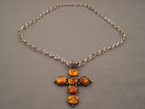 Unique!! Vintage Navajo 'Big Ambers' Ancient Tree Sap Native American Jewelry Silver Cross Necklace Old-Nativo Arts