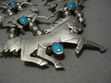 Unique Vintage Navajo Native American Jewelry jewelry Horse Turquoise Sterling Silver Squash Blossom Necklace-Nativo Arts
