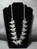 Unique Vintage Navajo Native American Jewelry jewelry Horse Turquoise Sterling Silver Squash Blossom Necklace-Nativo Arts