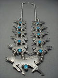 Unique Vintage Navajo Native American Jewelry jewelry Horse Turquoise Sterling Silver Squash Blossom Necklace-Nativo Arts