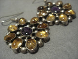 Unique!! Vintage Navajo Sterling Silver Amethyst Amber Earrings Native American-Nativo Arts