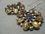 Unique!! Vintage Navajo Sterling Silver Amethyst Amber Earrings Native American-Nativo Arts