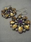 Unique!! Vintage Navajo Sterling Silver Amethyst Amber Earrings Native American-Nativo Arts