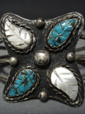 Unique!! Vintage Navajo Turquoise Pearl Sterling Native American Jewelry Silver Bracelet Old-Nativo Arts
