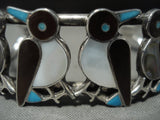 Unique Vintage Navajo Turquoise Shell 'Native American Jewelry Silver Bird' Bracelet Old-Nativo Arts