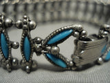 Unique! Vintage Zuni Needle Turquoise Native American Jewelry Silver Link Snake Tennis Bracelet Old-Nativo Arts