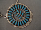 Unique! Vintage Zuni 'Turquoise Flower' Native American Jewelry Silver Squash Blossom Necklace Earrings-Nativo Arts