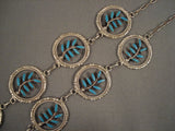 Unique! Vintage Zuni 'Turquoise Flower' Native American Jewelry Silver Squash Blossom Necklace Earrings-Nativo Arts