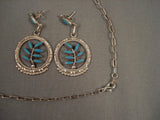 Unique! Vintage Zuni 'Turquoise Flower' Native American Jewelry Silver Squash Blossom Necklace Earrings-Nativo Arts