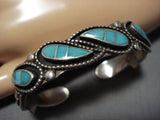 Useum Vintage Native American Zuni Teardrop Turquoise Inlay Sterling Silver Bracelet Old-Nativo Arts