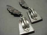 Very Detailed Vintage Navajo 'Turquoise Mosaic Inlay' Native American Jewelry Silver Earrings-Nativo Arts