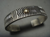 Very Famous Vintage Navajo Kee Yazzie Thick 14k Gold Expert Native American Jewelry Silver Bracelet Old-Nativo Arts