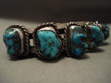 Very Heavy Thicker Vintage Navajo 'Protruding Persin Turquoise' Native American Jewelry Silver Bracelet-Nativo Arts