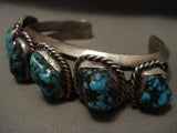 Very Heavy Thicker Vintage Navajo 'Protruding Persin Turquoise' Native American Jewelry Silver Bracelet-Nativo Arts