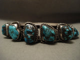 Very Heavy Thicker Vintage Navajo 'Protruding Persin Turquoise' Native American Jewelry Silver Bracelet-Nativo Arts