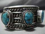 Very Heavy!! Vintage Native American Jewelry Navajo Blue Wind Turquoise Sterling Silver Bracelet Old-Nativo Arts
