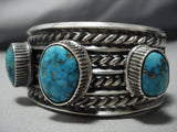 Very Heavy!! Vintage Native American Jewelry Navajo Blue Wind Turquoise Sterling Silver Bracelet Old-Nativo Arts