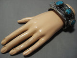 Very Heavy!! Vintage Native American Jewelry Navajo Blue Wind Turquoise Sterling Silver Bracelet Old-Nativo Arts