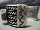 Very Heavy!! Vintage Native American Jewelry Navajo Blue Wind Turquoise Sterling Silver Bracelet Old-Nativo Arts