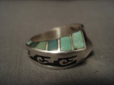 Very Important Navajo Lonn Parker Side Green Turquoise Inlay Native American Jewelry Silver Ring-Nativo Arts