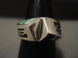 Very Important Navajo Lonn Parker Side Green Turquoise Inlay Native American Jewelry Silver Ring-Nativo Arts