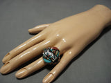 Very Important Vintage Native American Jewelry Zuni Sadie Morris Laate Turquoise Sterling Silver Ring-Nativo Arts