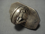 Very Important!! Vintage Native American Navajo Gibson Nez Lapis Sterling Silver Ring Old-Nativo Arts