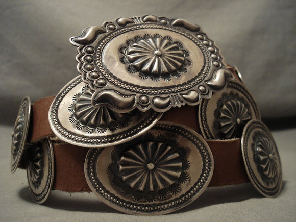 Very Important Vintage Navajo Stan Parker Sterling Native American Jewelry Silver Tooled Concho Belt-Nativo Arts