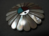 Very Intricate! Vintage Native American Zuni Turquoise Coral Sterling Silver Pin Old-Nativo Arts