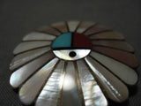 Very Intricate! Vintage Native American Zuni Turquoise Coral Sterling Silver Pin Old-Nativo Arts