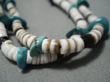 Very Long!! Rare Leather Vintage Native American Jewelry Navajo Turquoise Heishi Shell Necklace Old-Nativo Arts