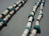 Very Long!! Rare Leather Vintage Native American Jewelry Navajo Turquoise Heishi Shell Necklace Old-Nativo Arts