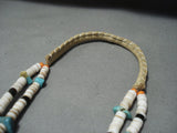 Very Long!! Rare Leather Vintage Native American Jewelry Navajo Turquoise Heishi Shell Necklace Old-Nativo Arts