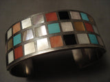 Very Old And Heavier Vintage Zuni 'Checkerboard Turquoise' Native American Jewelry Silver Bracelet-Nativo Arts