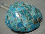 Very Old Early Santo Domingo Vintage Turquoise Mosaic Heishi Native American Jewelry Silver Necklace-Nativo Arts