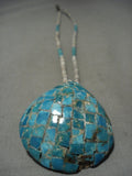 Very Old Early Santo Domingo Vintage Turquoise Mosaic Heishi Native American Jewelry Silver Necklace-Nativo Arts