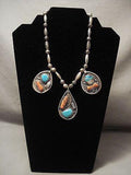 Very Old Navajo Blue Gem Turquoise Native American Jewelry Silver Tube Necklace Vintage-Nativo Arts