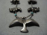 Very Old Vintage Native American Navajo Solid Sterling Silver Animal Fetish Turquoise Necklace-Nativo Arts