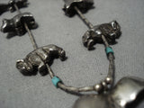Very Old Vintage Native American Navajo Solid Sterling Silver Animal Fetish Turquoise Necklace-Nativo Arts