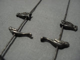 Very Old Vintage Native American Navajo Solid Sterling Silver Animal Fetish Turquoise Necklace-Nativo Arts