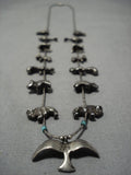 Very Old Vintage Native American Navajo Solid Sterling Silver Animal Fetish Turquoise Necklace-Nativo Arts