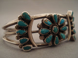 Very Old Vintage Navajo 'Cerrillos Turquoise Flower' Native American Jewelry Silver Bracelet Old-Nativo Arts
